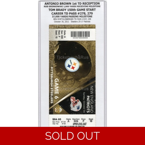 Antonio Brown 1st TD CATCH 2011 Steelers Patriots 10/30 Full Ticket BRADY GRONK